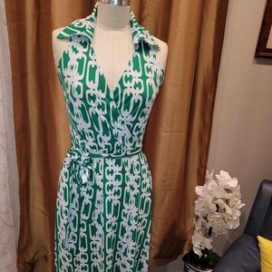 White & green midi dress